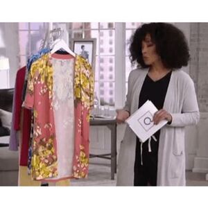 Isaac Mizrahi Live! Women 3X Open Front Sweater Cardigan Pink Floral Pockets NWT